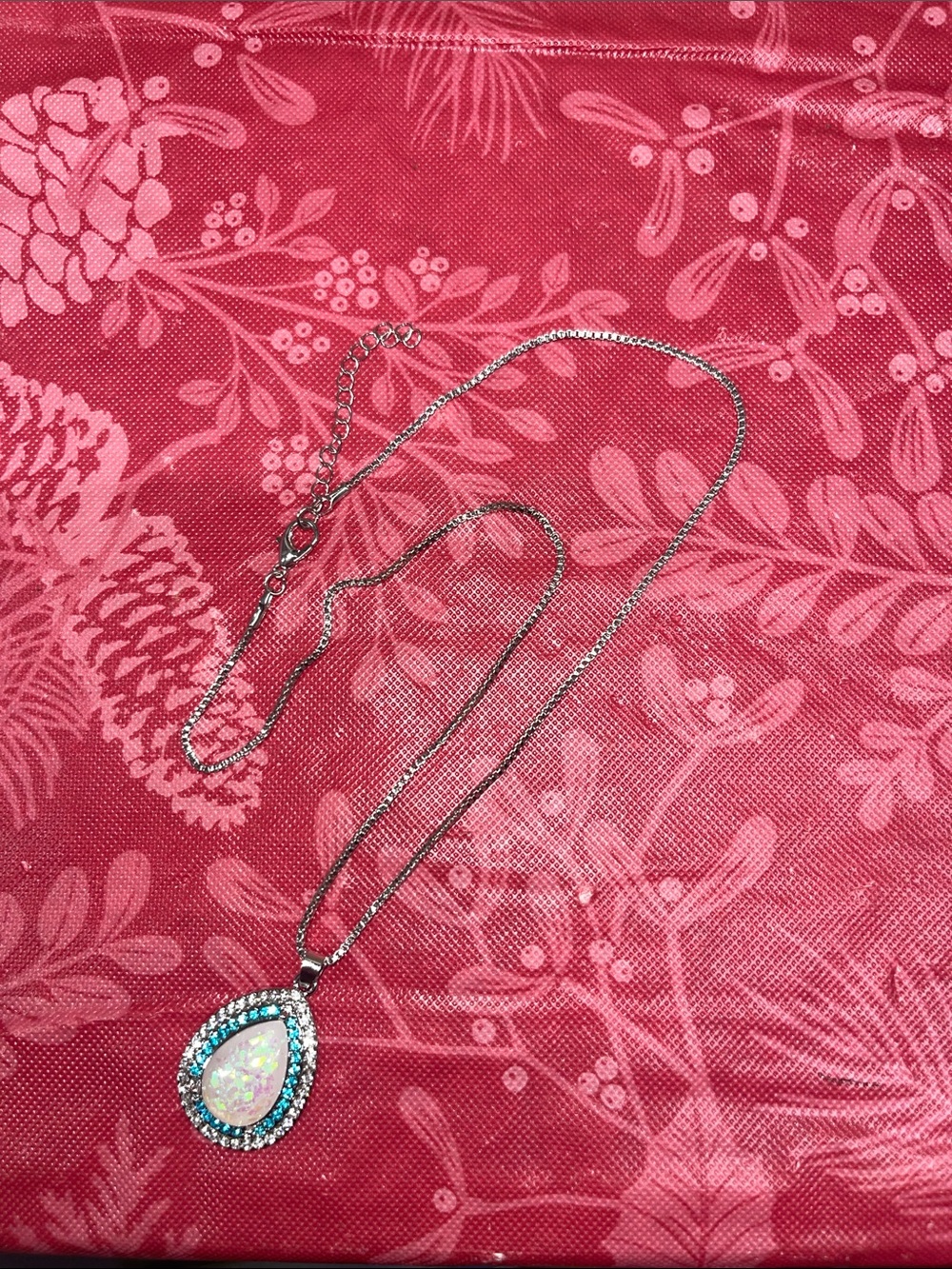 Sterling Silver Teardrop Opal Pendant Necklace in White and Blue